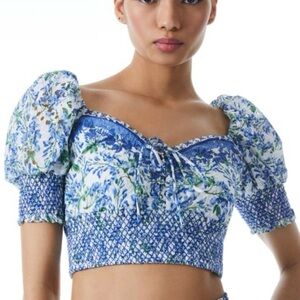 Alice + Olivia Crawford Lace Up Smocked Top Medium